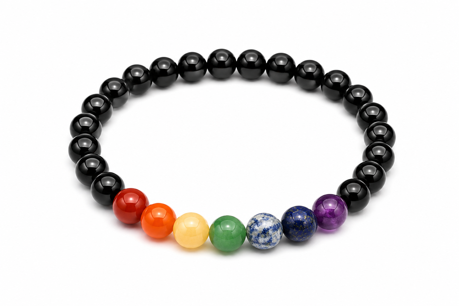 7 Chakra Healing Bracelet with Black Obsidian Beads | StarVeda
