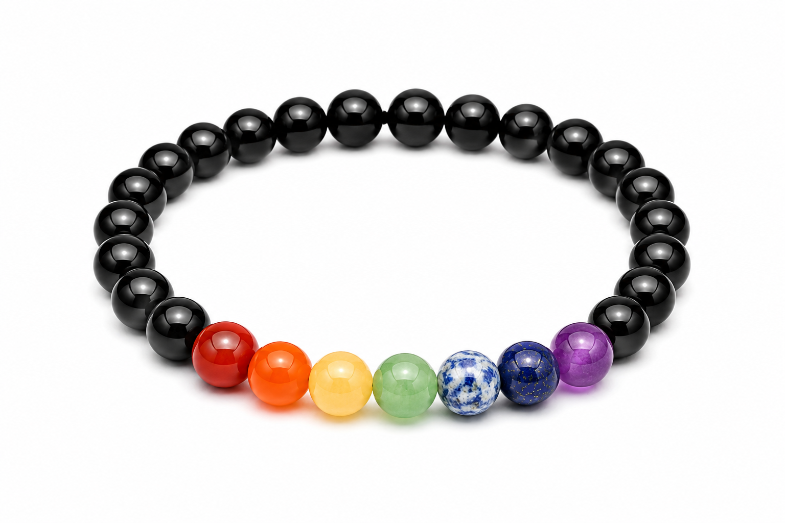 7 Chakra Healing Bracelet with Black Obsidian Beads | StarVeda